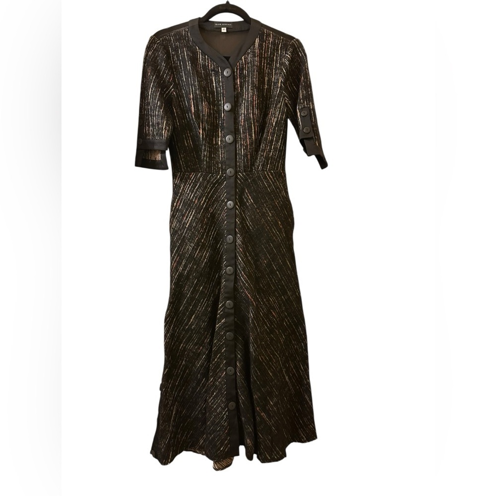 Hanh Merrima Black vertical striped pattern dark colors Button-Down Dress size 8 - Picture 6 of 15